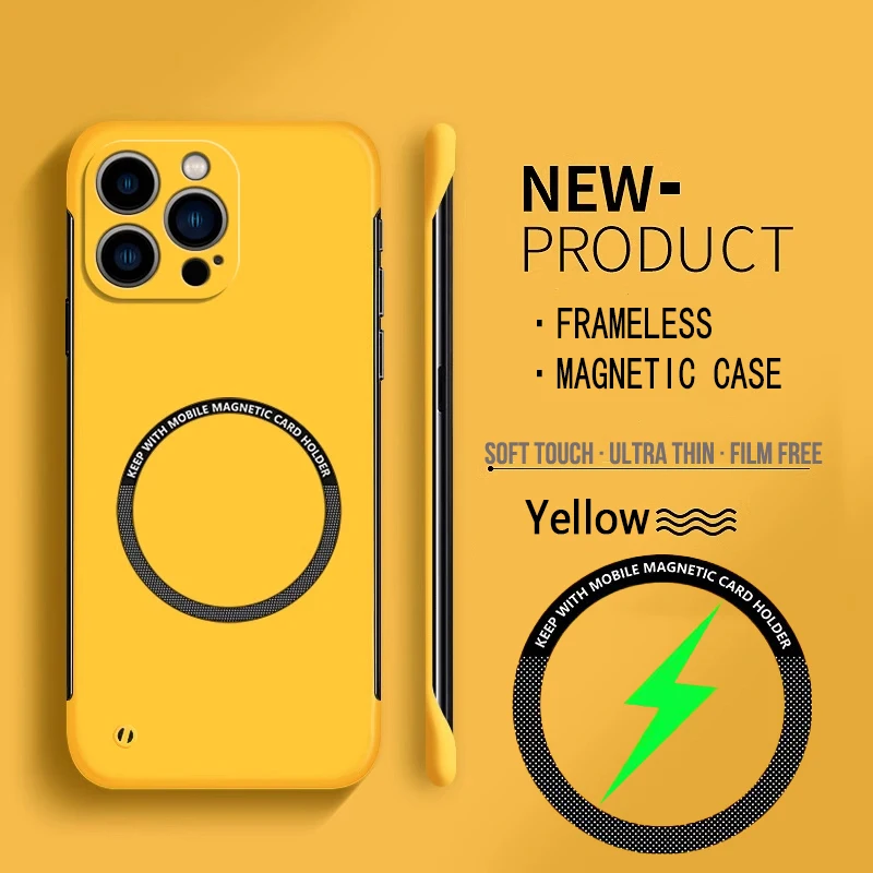 Ultra Thin Frameless Phone Cover - สําหรับMagsafeแม่เหล็กFramelessสําหรับiPhone 7P 12 13 14 15