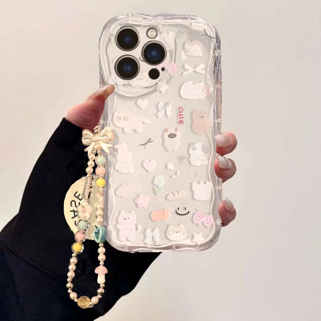 Cute Cartoon Wrist Strap Silicone Case - เคสโทรศัพท์ลายแมวน่ารักพร้อมสายคล้องข้อมือ สำหรับ Samsung Galaxy S25 S26