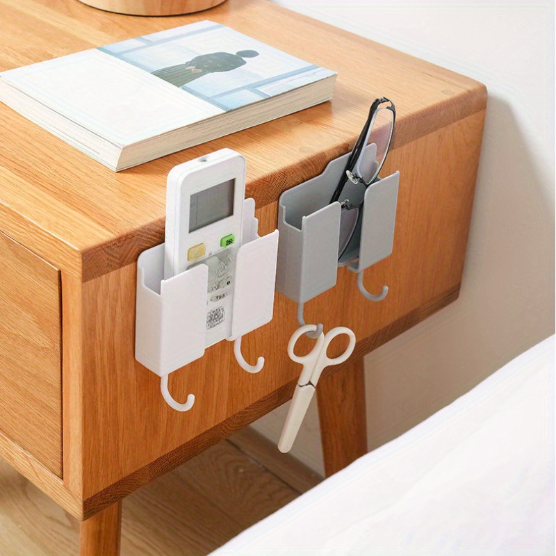 Phone Stands - ชั้นวางของติดผนัง 3-in-1 พร้อมตะขอ กล่องใส่รีโมทคอนโทรล แท่นชาร์จโทรศัพท์มือถือ เหมาะสำหรับห้องนั่งเล่น