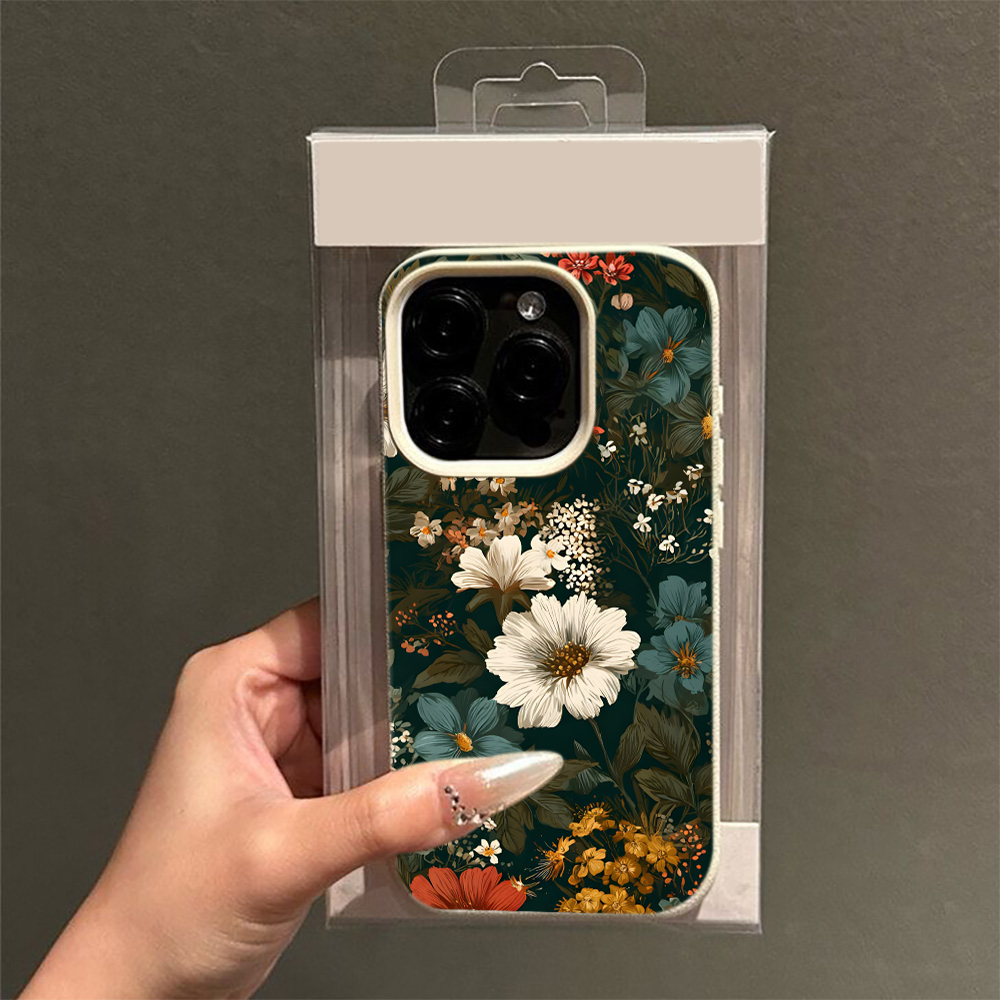 Vintage Floral Pattern Soft Case - เคสโทรศัพท์ลายดอกไม้สีเข้มสไตล์วินเทจ สำหรับผู้หญิง สำหรับ iPhone 18 17