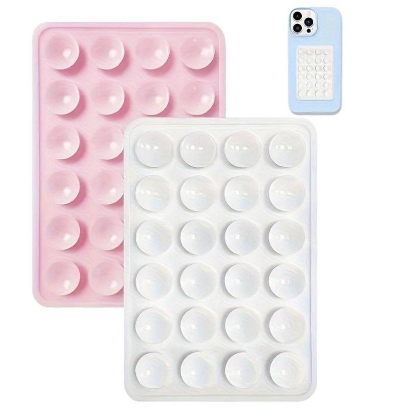 Phone Stands - ที่ยึดติดผนังแบบสุญญากาศอเนกประสงค์ แผ่นซิลิโคนกันลื่นสำหรับวางโทรศัพท์มือถือ รูปทรงสี่เหลี่ยม แบบด้านเดียว ติดด้วยสติกเกอร์ด้านหลัง