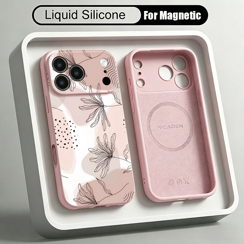 Liquid Silicone Magnetic Phone Case - เคสโทรศัพท์ซิลิโคนเหลวลวดลายเรียบง่ายสำหรับไอโฟน 17 โปร 16 15 14