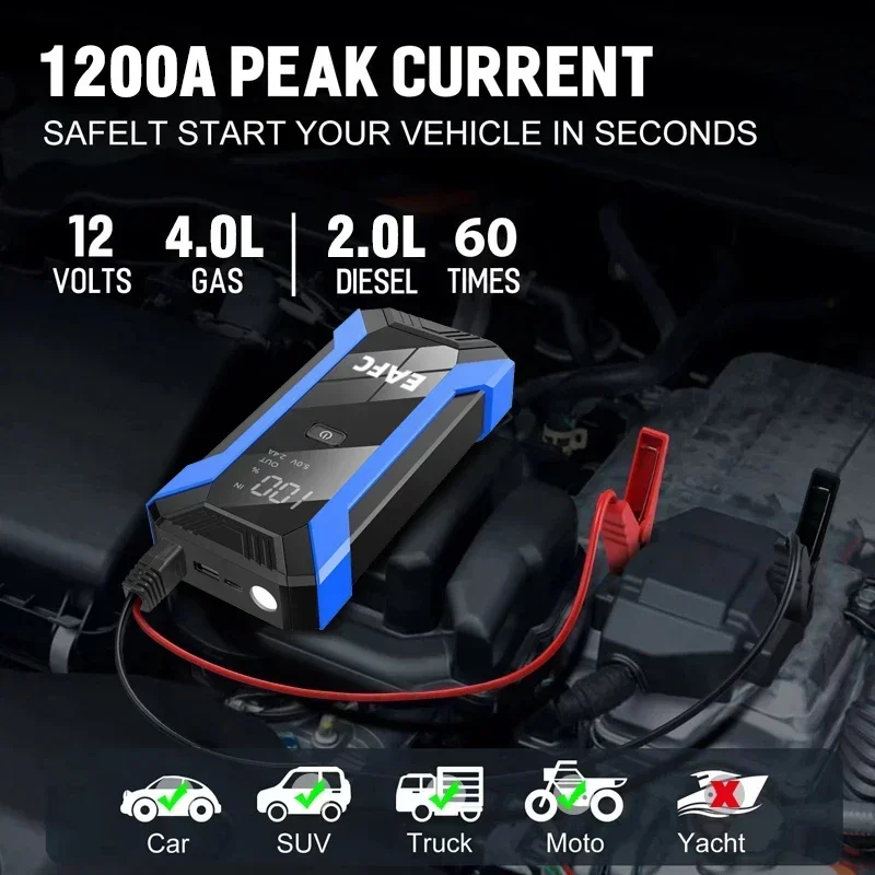 12V รถ Jump Starter 1200A เอาต - Power Banks บทวิจารณ์และราคา