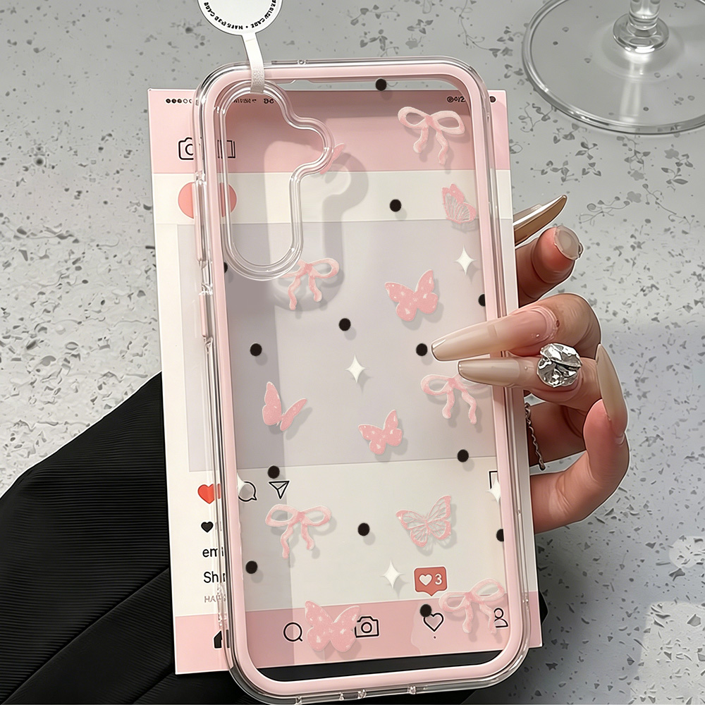 เคสโทรศัพท์น่ารักสีชมพูประดับโ - Clear Shockproof Bumper Case บทวิจารณ์และราคา